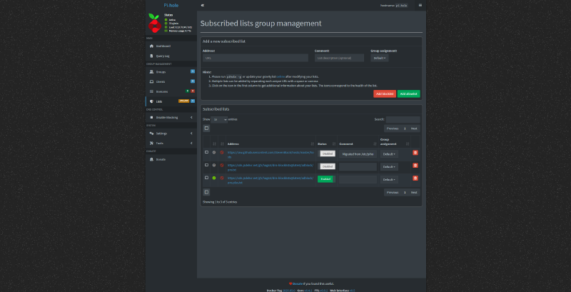 Pi-hole Blocklists Dashboard